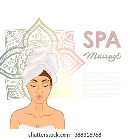 Face massage - spa procedure (Mandala). The image can be used for printing cards and posters, as backgrounds, advertising, logo massage salon, spa