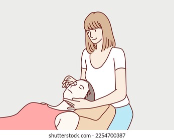 Face massage treatment woman at beauty spa salon simple korean style illustration 