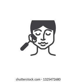 Face massage vector icon. filled flat sign for mobile concept and web design. Woman with facial jade roller glyph icon. Facial beauty treatment symbol, logo illustration. Pixel perfect 