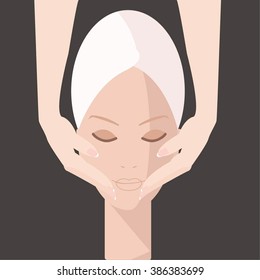 face massage vector spa flat design icon of procedure elements details illustration