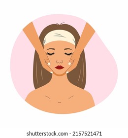 Face massage. Woman and spa treatments. Beauty and youthfulness of  skin. Beauty salon.