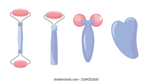 Face massager and gouache scraper. Jade scraper and roller. fashion accessory for cosmetic services of gouache massage. 