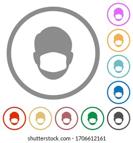 Face with medical mask flat color icons in round outlines on white background