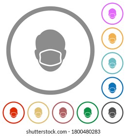 Face with medical mask flat color icons in round outlines on white background