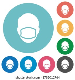 Face with medical mask flat white icons on round color backgrounds