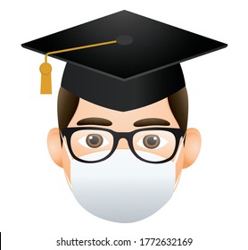 Face with medical mask .Graduation emoji.Medical mask.Graduation emoticon. Coronavirus Safety.Boy emoji.Glasses emoji.Student emoji.
