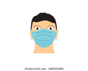 Face, medical mask icon. Vector illustration, flat design.