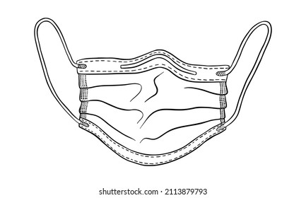 Face medical mask sketch. Hand drawn personal protective equipment isolated on white background. Vector illustration.