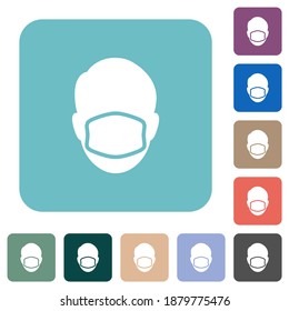 Face with medical mask white flat icons on color rounded square backgrounds