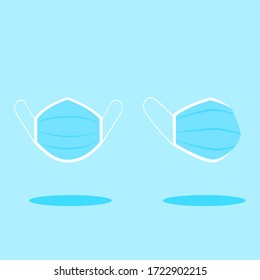 Face medical respiratory  mask front and side isolated background. Hospital or pollution protect face masking.Vector illustration protect covid and PM2.5 concept.