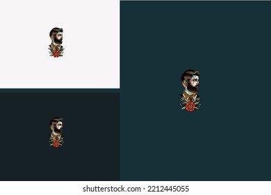 face men and red flowers vector illustration design