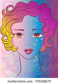 Face of a mermaid girl with shining scales - vector.