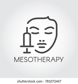 Face mesotherapy line icon. Medical or beauty treatment for skin care, rejuvenation, anti-aging concept contour label. Cosmetology, dermatology procedure outline symbol. Vector illustration