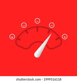 Face meter of happy, smile, normal and angry face icon with speedometers. Mood emoji icons level indicators with emoticons  from angry to happy. Rating customer satisfaction or pain diagnosis scale.