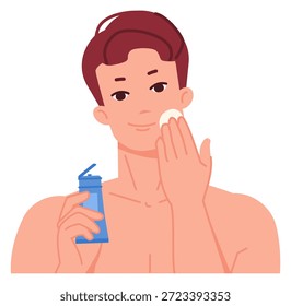 Gesicht feuchtigkeitsspendendes Konzept. Mann sauberes Gesicht mit Gel