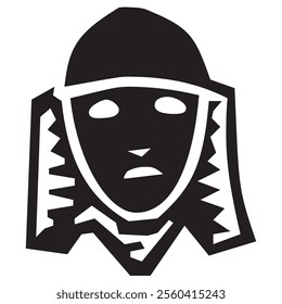 Face of Mongol Warrior, Central Asian Character in Helmet Vector Illustration. Ottoman soldier