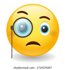 Face with Monocle Emoji Kawaii Face. Careful inspection Vector Design Art Trendy Communication. Chat Elements. Skeptical and ironic observation.