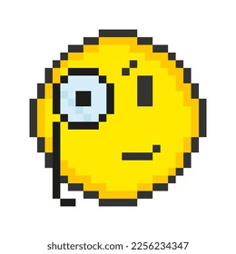 Face with monocle. Pixel art emoticons. Vector illustration.