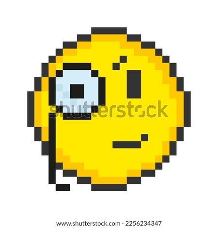Face with monocle. Pixel art emoticons. Vector illustration.