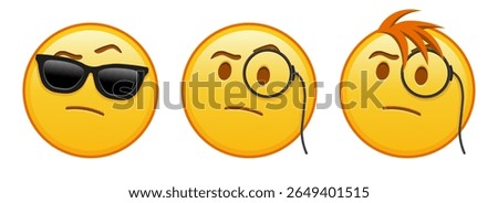 Face with monocle Set of three yellow emoji