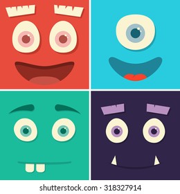 Face monsters with emotions. Vector illustration