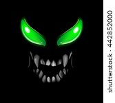 Face monsters with glowing eyes and a sinister smile, grin, photorealistic vector illustration in 3d style, isolated on a black background