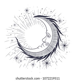 Sun Moon Line Art Clipart Outline Stock Vector (royalty Free) 1762006430