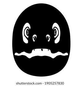 Face of moray fish. (Muraenidae). Muraena helena. Mediterranean moray. Black and white flat silhouette. Logo style. Monster head.
