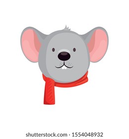 face of mouse merry christmas character vector illustration design