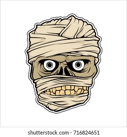 The face of a mummy. Vector illustration in comic style. Isolated on a white background.