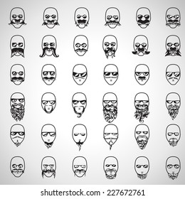 Face With Mustache And Beard Set - Isolated On Gray Background - Vector Illustration, Graphic Design Editable For Your Design