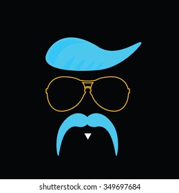 face with mustache blue vector illustration