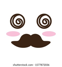 face with mustache kawaii comic character vector illustration design