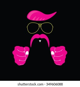 face with mustache pink vector illustration