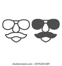 Face with mustache and sunglasses line and solid icon, law enforcement concept. Vector graphics. Sheriff man face, policeman sign on white background, outline style icon for mobile or web design