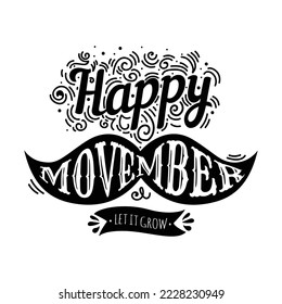 Face with mustache symbolize Happy Movember seson emblem Vector illustration.