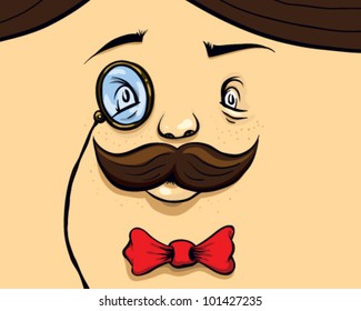 Face with Mustaches, monocle, and a bow tie - vector illustration.