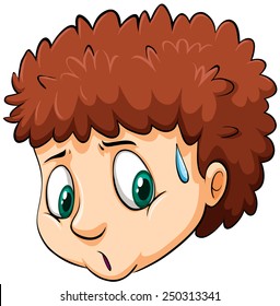 A face of a nervous man on a white background