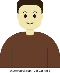Face of a neutral-looking man in dark brown outfit. Two-dimensional character. Avatar of a calm and composed male. Portrait. Vector flat illustration.