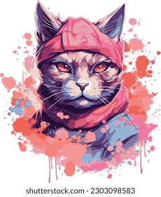 Camiseta contra incendios de gatos ninja facial, ilustración vectorial, Animales