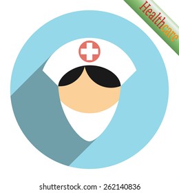 Face of nurse on blue background. Vector illustration