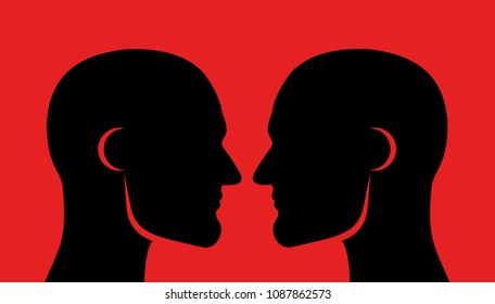 Face Off (face-off), Rivalry And Competition Between Two Men. Masculine Males With Muscular Jawline And Looking Into Faces - Close Physical Contact, Challenge To Rival And Competitor