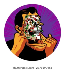 Face Off. Spooky Horror Cartoon Creature Character Illustration.