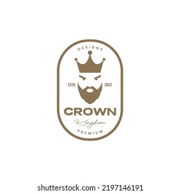 face old man bearded crown badge vintage logo