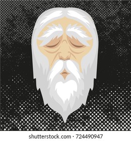 face old man with closed eyes and white hair