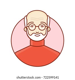 The face of an old man. Portrait of a pensioner. Elderly. Avatar of the grandfather. Professor . Vector linear illustration