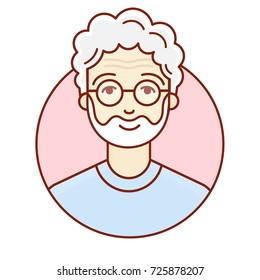 The face of an old man. Portrait of a pensioner. Elderly. Avatar of the grandfather. Professor . Vector linear illustration