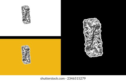 face old man vector outline flat design