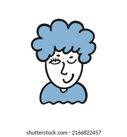 Face old woman with hair. Hand drawn colorful cartoon character style. Vector illustration.