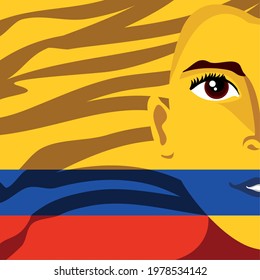 face on Colombia flag protest concept